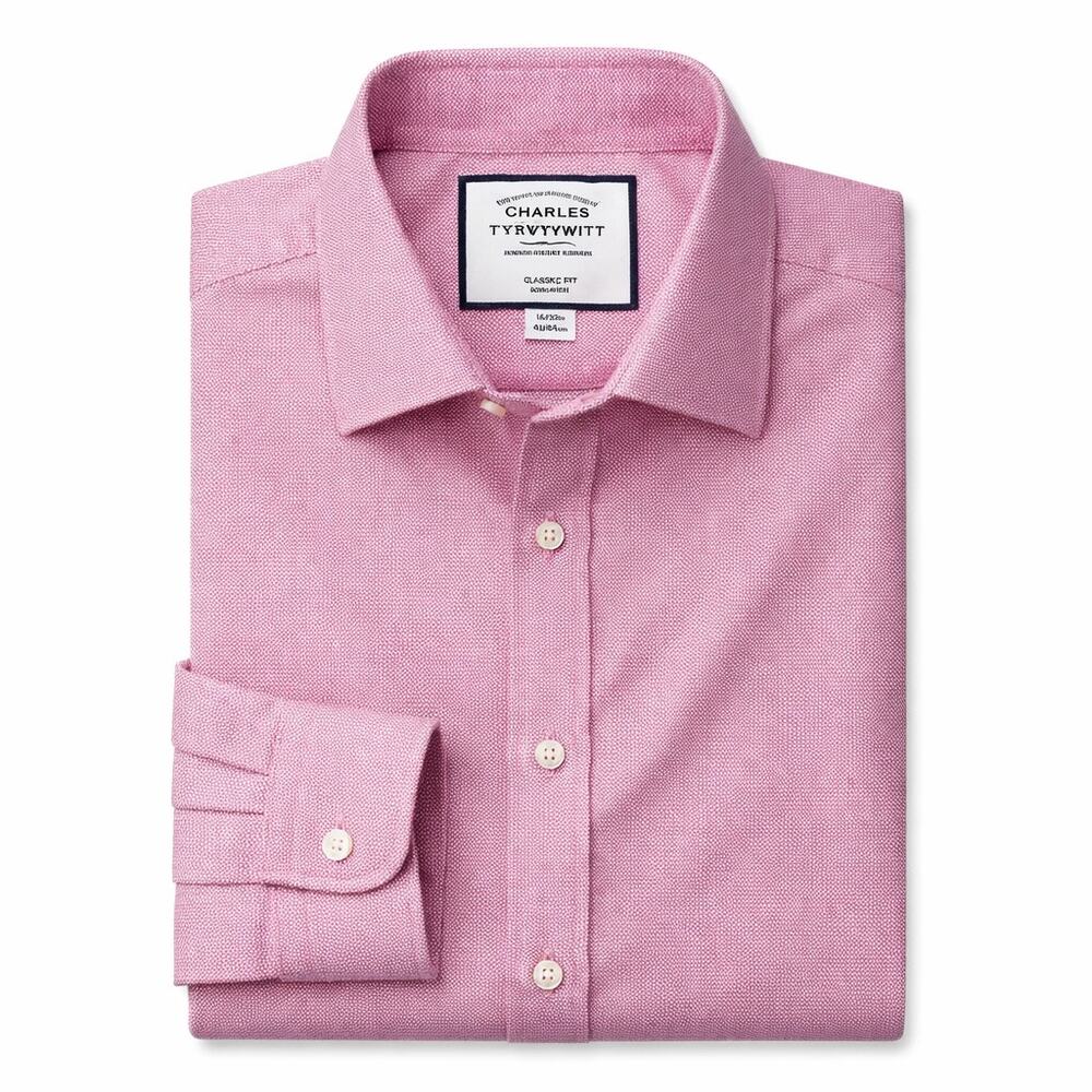 Charles Tyrwhitt Dress Shirt‎ Men's L Classic Fit Textured Non Iron Pink 16/33